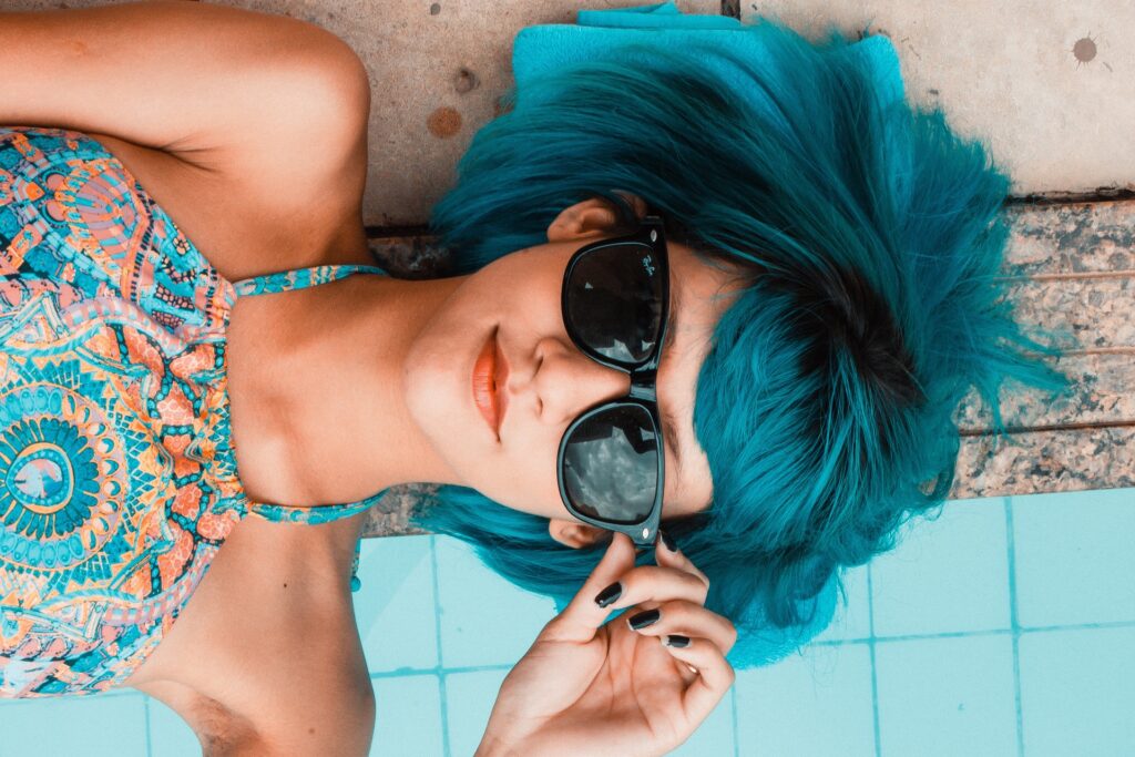 eco fashion girl with blue hair